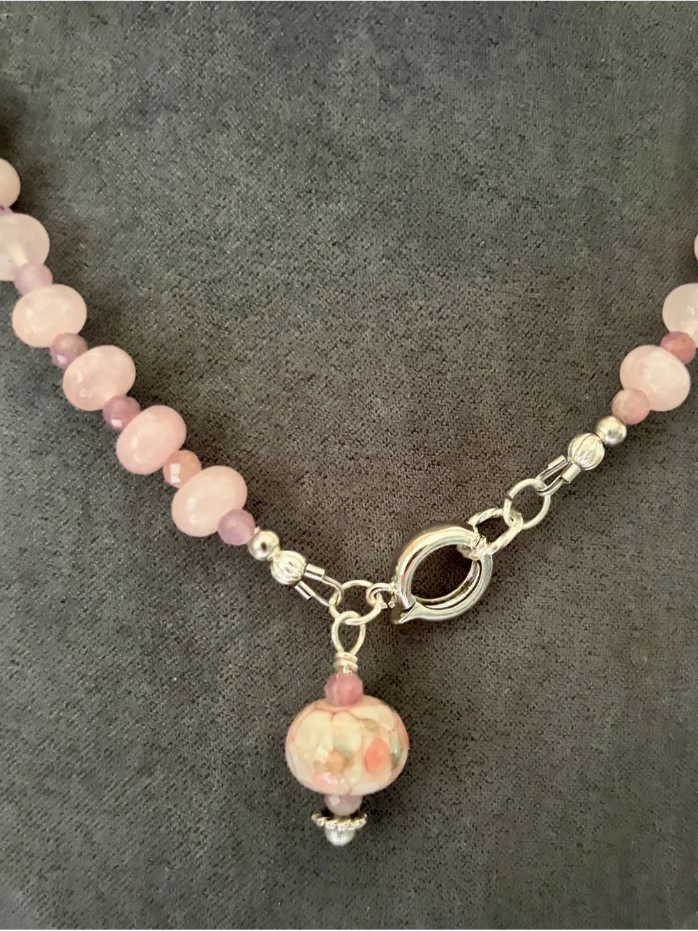 Soft Pink Rose Quartz and Pink Tourmaline Handcrafted Bead Necklace
